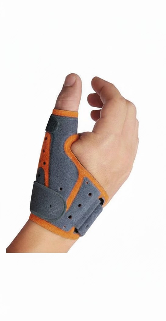 Férula nocturna rígida tipo Rhizoloc para rizartrosis, estabiliza la base del pulgar dejando libre la punta